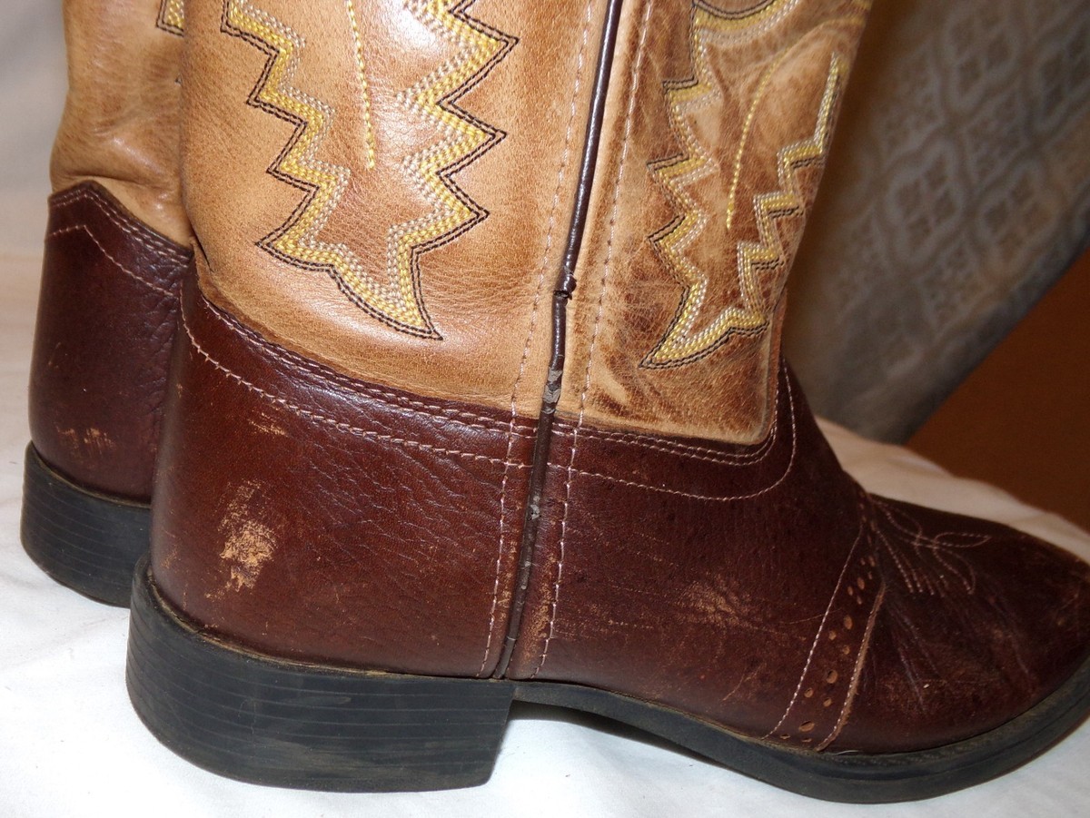 Bottes Cowboy Vintage Old West En Cuir Marron Bout Rond - Pointure Jeunesse 4.5, Très Bon état