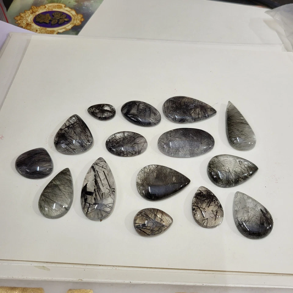 Black Rutile cabochon Gemstone Lot, Natural Rutile loose gemstone mix shape - Image 2 of 4