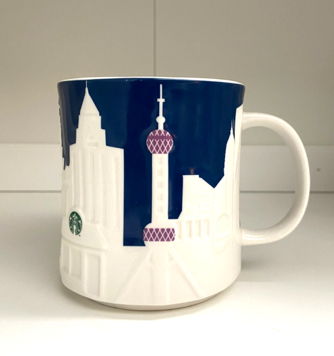 Starbucks 2012 Shanghai Embossed Relief Series White/Blue Mug 16 oz. NICE!