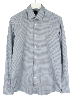 Hugo Boss Regular Fit Stretch Hemd Herren M Muster Blau Geknöpft Propagation - Bild 1 von 4