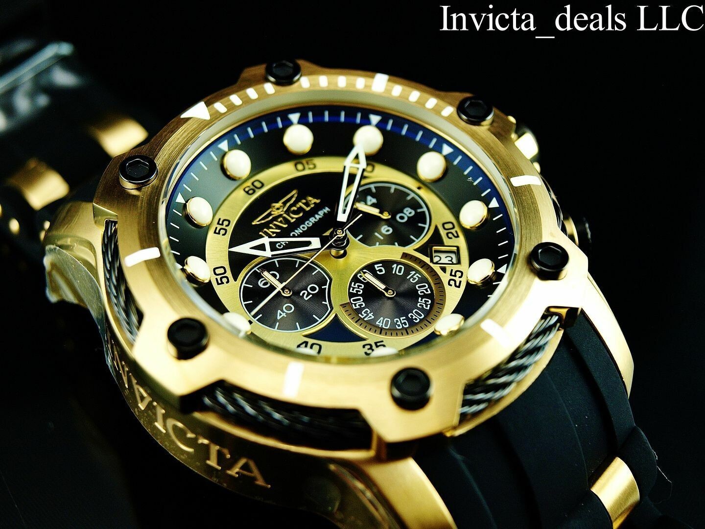 Invicta Men's 52mm BOLT NAUTICAL Chronograph BLACK DIAL Stainless Steel