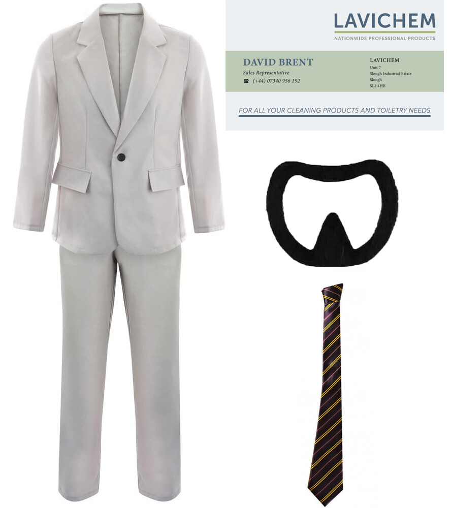 DISFRAZ DE GERENTE DE OFICINA SLOUGH PARA HOMBRE TRAJE GRIS PERILLA DIVERTIDO DISFRAZ