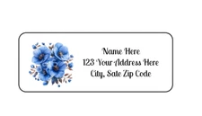 30 Pretty Blue Flowers PERSONALIZED RETURN ADDRESS LABELS 1 in X 2 5/8 GLOSSY