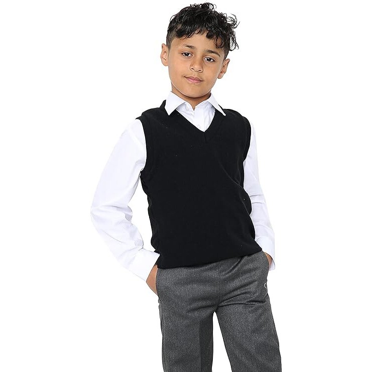 Unisex Knitted Tank Top V Neck Sleeveless Jumper School Uniform Size 3-16+ Years image 2