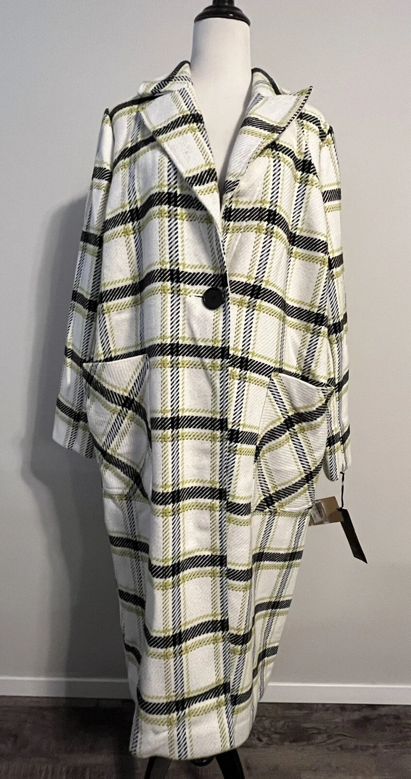 OFF WHITE Cappotto alogeno a quadri Off Navy bianco blu giallo XXL nuovo con etichette $159 senza fodera