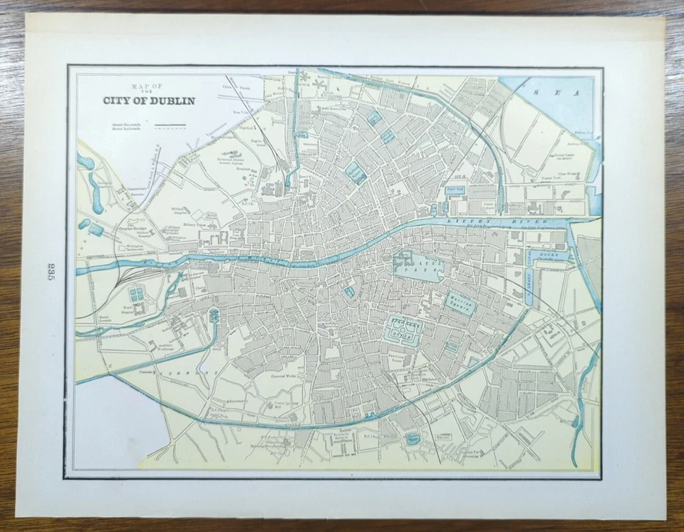 Vintage 1900 DUBLIN IRELAND Map 14"x11" Old Antique Original USHERS QUAY - Image 2 of 4