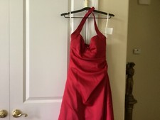  David's Bridal Dress  size 2 red Maxi,  sideRuched   Halter Polyester NWT