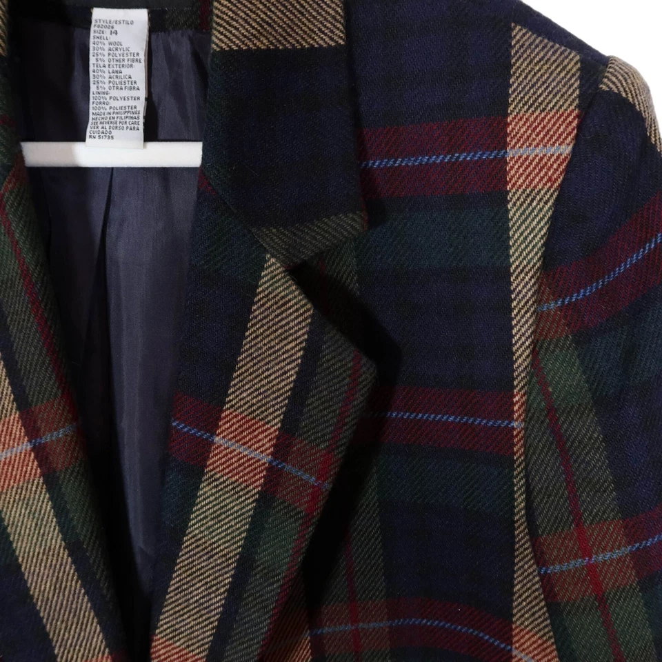 Blazer a Cuadros Vintage Años 90 Y2K Mezcla Lana Tono Tierra 14 Sag Harbor Dark Academia Foto 4 de 4