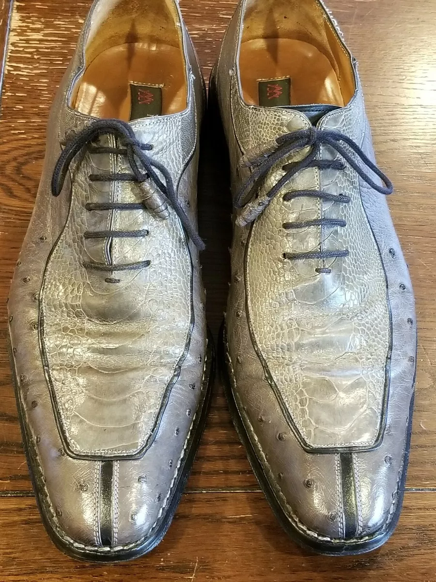 Vtg MEZLAN PLATINUM Genuine Ostrich Two Tone Lace Up Oxford Dress Shoes 12 M EUC