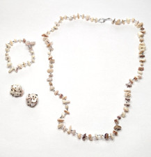 Vintage Mother of Pearl Chip Necklace Bracelet & Earrings Jewelry Set Japan