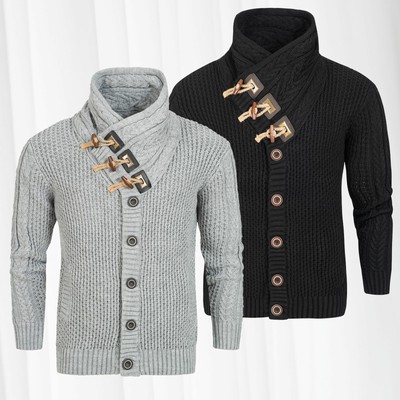 Herren Pullover Pulli Knebelknöpfe Holz Norweger Strickjacke