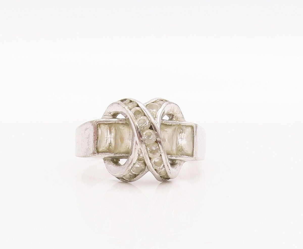 925 Sterling Silver Vintage Ring Designer Carved Rings CZ Inlay Sz