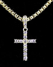 Men Women Iced Cross Cz Pendant 14k Gold Plated with Box Link Necklace Hip Hop