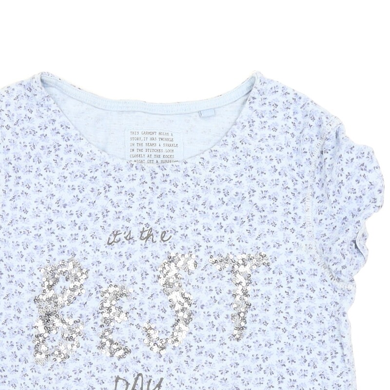 NEXT Girls Blue Floral 100percent Cotton Basic T-Shirt Size 9 Years Crew Neck image 5