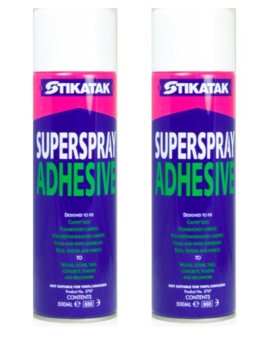 2 x Stikatak Superspray Adhesive Carpet Tile Flooring Fabric Spray Glue