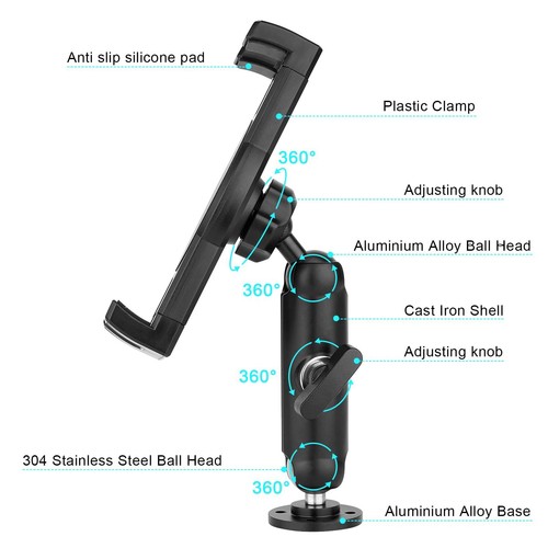 Aluminum Heavy Duty Drill Base Tablet Mount for TruckCommercial VehiclesDashb... - Picture 5 of 7