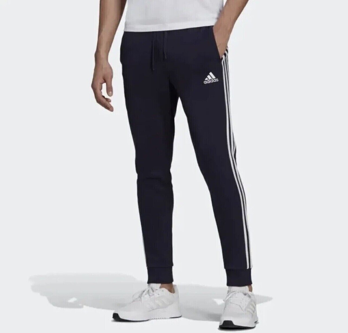 Adidas Men's Navy/White 3-Stripe Fleece Jogger Pants GK8823 Size