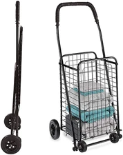 Utility Cart with Wheels Collapsible Metal Folding Grocery Basket for Shopping