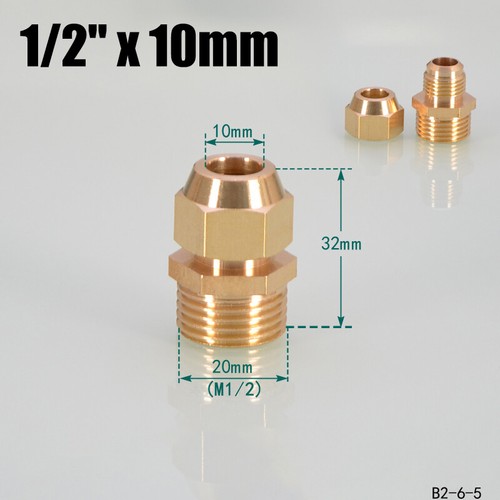 1/8" - 1/2" Flared Fittings Brass Connector Fitting Air Fitting With Nuts 6-12mm - Picture 22 of 23