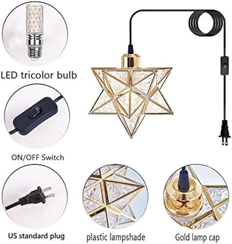 Plug In Moravian Star Pendant Light Fixture with 16.4ft Cord and Switch - Picture 6 of 8
