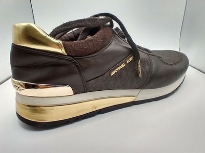 Michael Kors Allie MK Monogram Black Gold Brown Sneakers women's