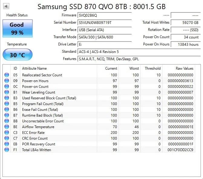 Samsung 870 QVO Series 8TB SATA III 2.5" Internal SSD MZ-77Q8T0 (99% health) - Image 3 of 4