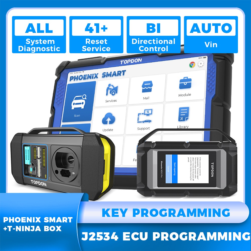 TOPDON Phoenix SMART + T-ninja Box All System Scanner ECU KEY