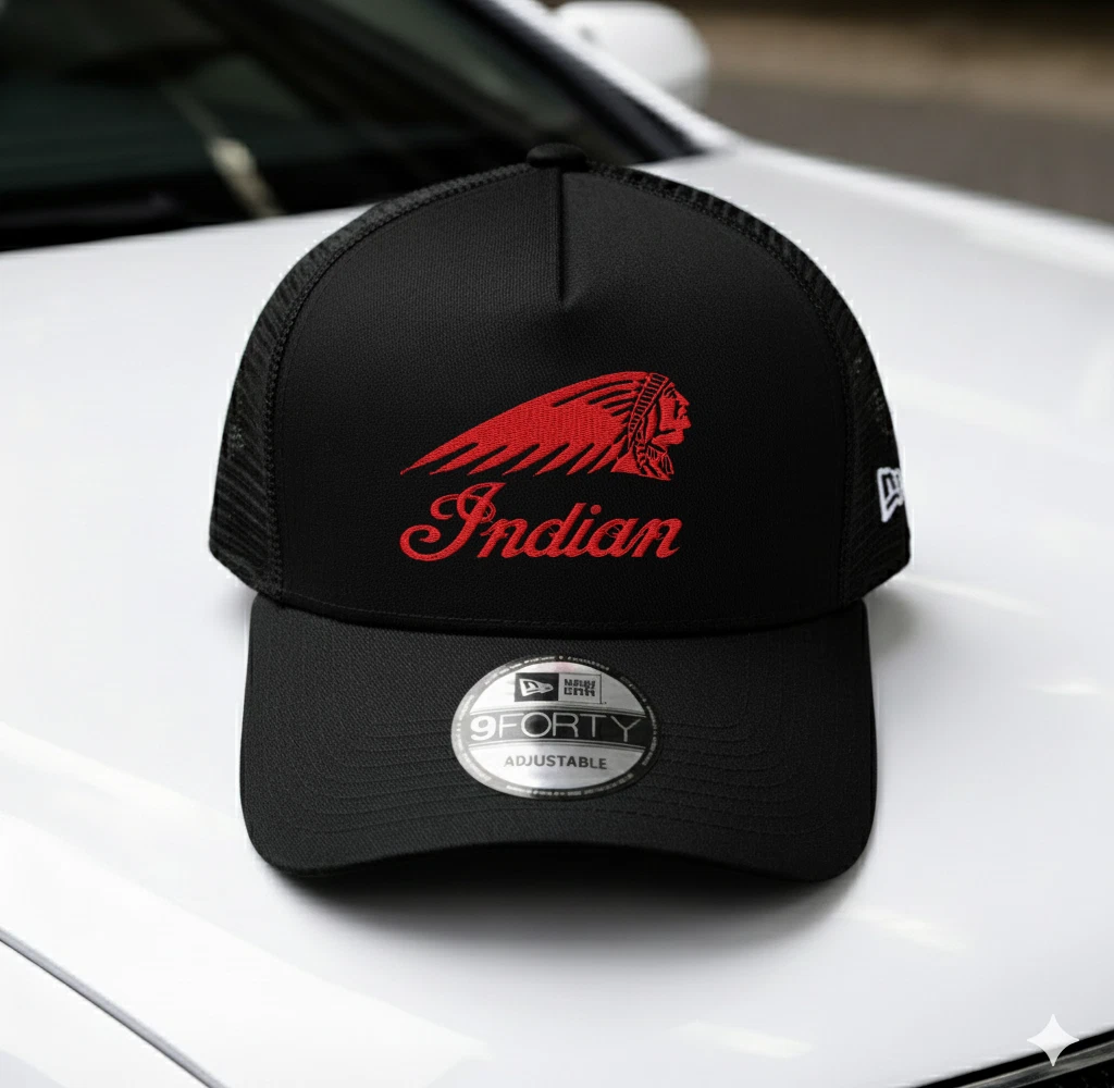 Indian Motorcycle Logo Embroidered Mesh Trucker Hat Adjustable Biker Cap
