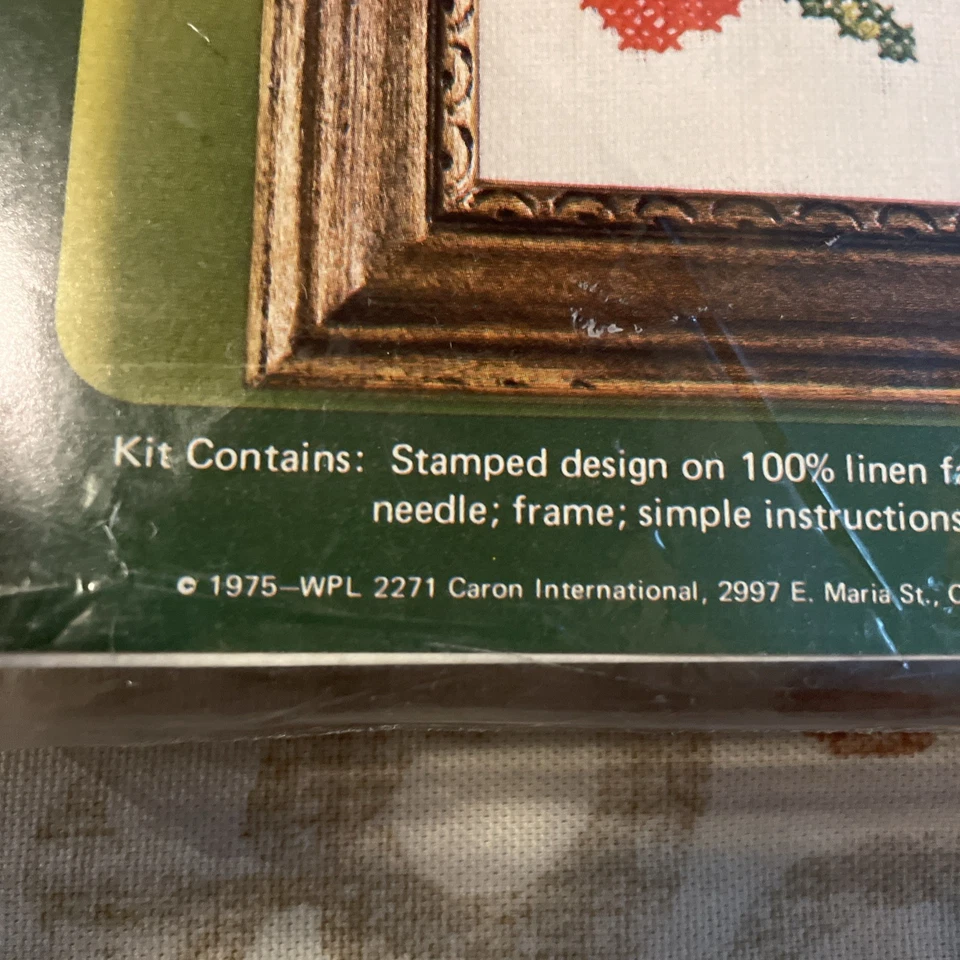 Rare Vintage 1975 NEW IN PACKAGE Caron Cherries Cross Stitch Kit With Frame 4x5’ - Image 2 of 4