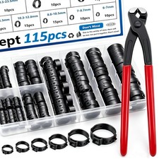 115Pcs 304 Stainless Steel Black Single Ear Hose Clamps with Ear Clamp Plier 6-2