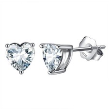 Birthstone Stud Earrings For Women,Heart 925 Sterling Silver Stud Earrings, cubi