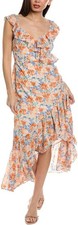 Floral Print Women's Dress - Blue  Orange, Lightweight  Easy Fit for Summer