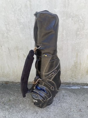 Golftasche Vintage Spalding schwarz Leder Golf Cart Bag Vintage Profi 6 Wege