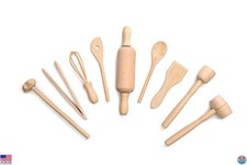9-Piece Junior Cooking  Baking Tools Set, Wooden Utensils for Kids