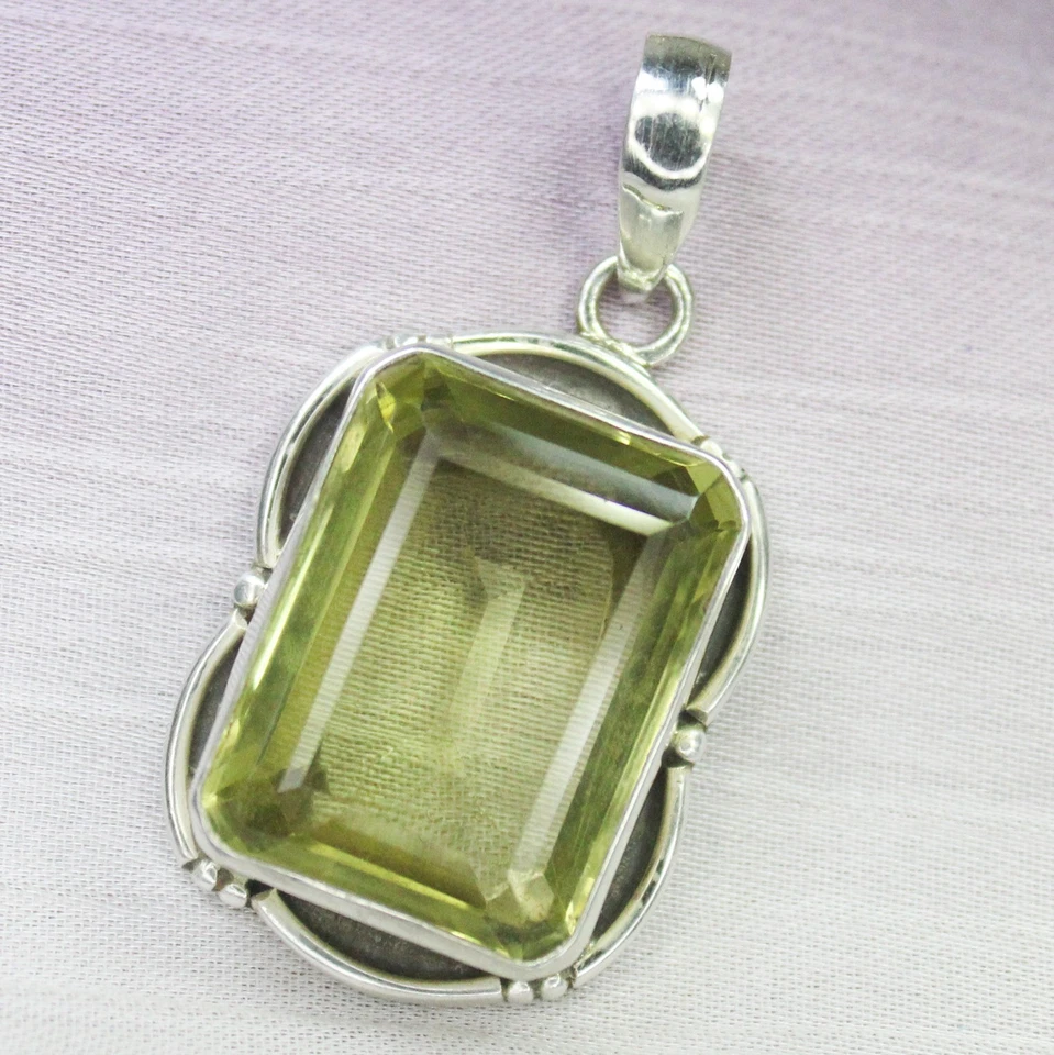 Colgante de cuarzo limón amarillo natural plata de ley 925 joyería vintage 9,00 g Foto 3 de 4