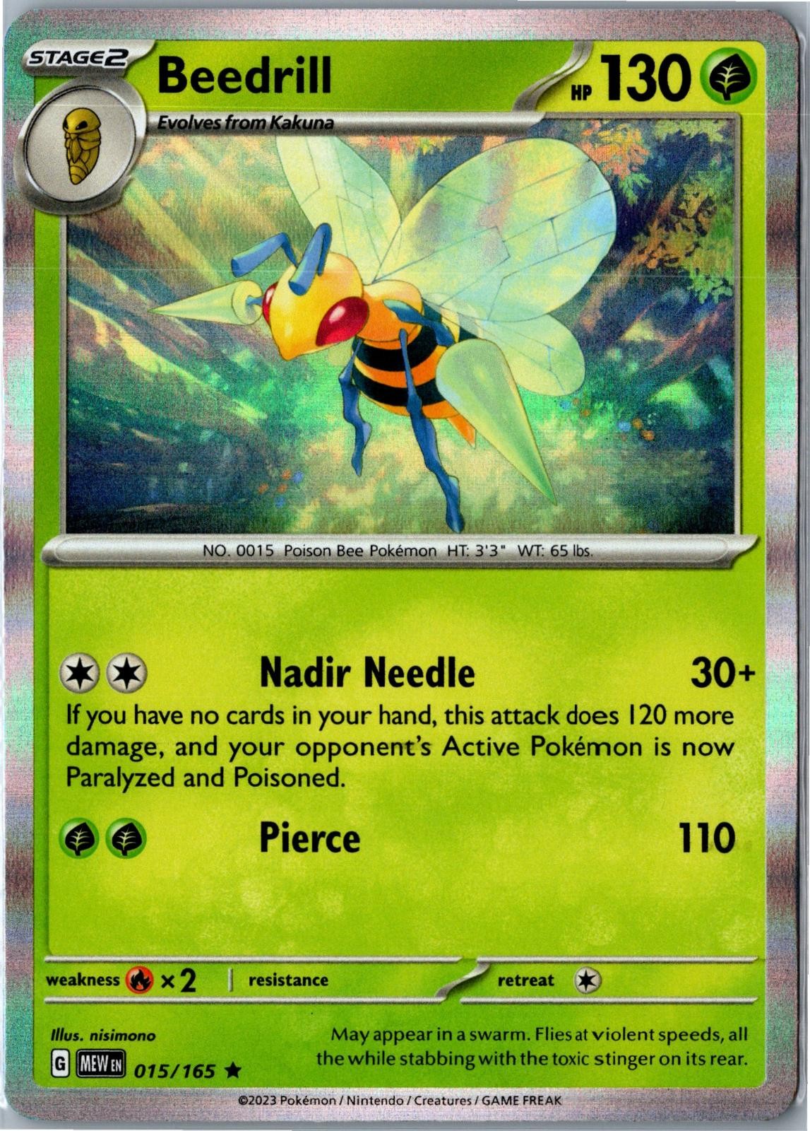 Pokemon Card - Beedrill 151 015/165 2023 Rare Holo Lightly Played