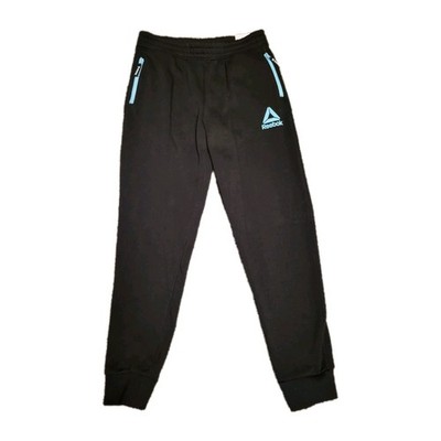 Reebok Slim Supersoft Joggers LG 10/12 Black W/ Blue Zippers NWT 
