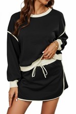 Women's 2 Piece Outfits Fall Casual Long Sleeve Sweatshirts and Drawstring Sk...