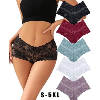 3er Set Damen Sexy Spitze Unterhosen Slips Transparent Panties Höschen S-5XL