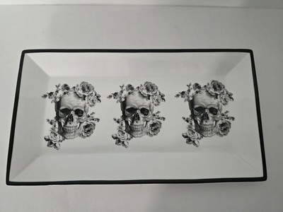 Ciroa Wicked Floral Skull Porcelain Serving Platter 14'' Halloween