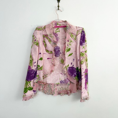 Vintage Y2K Emanuel Ungaro Paris Floral Tweed Ruffle Jacket IT 42 US 6