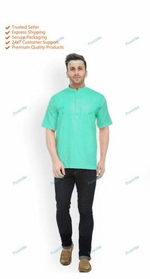 Herren Kurta Indisches Button Down Hemd Kurta Einfarbig Tunika Baumwolle Big ...