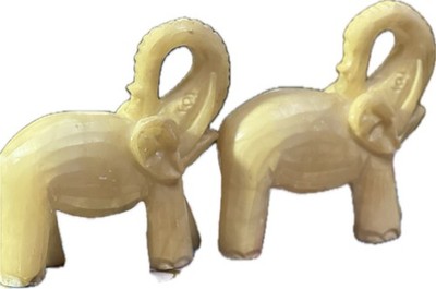 2 Onyx Elephant Sculptures 7.5'' x 7'' Weighs 3.7 lbs Polished  Light Yellow Solid