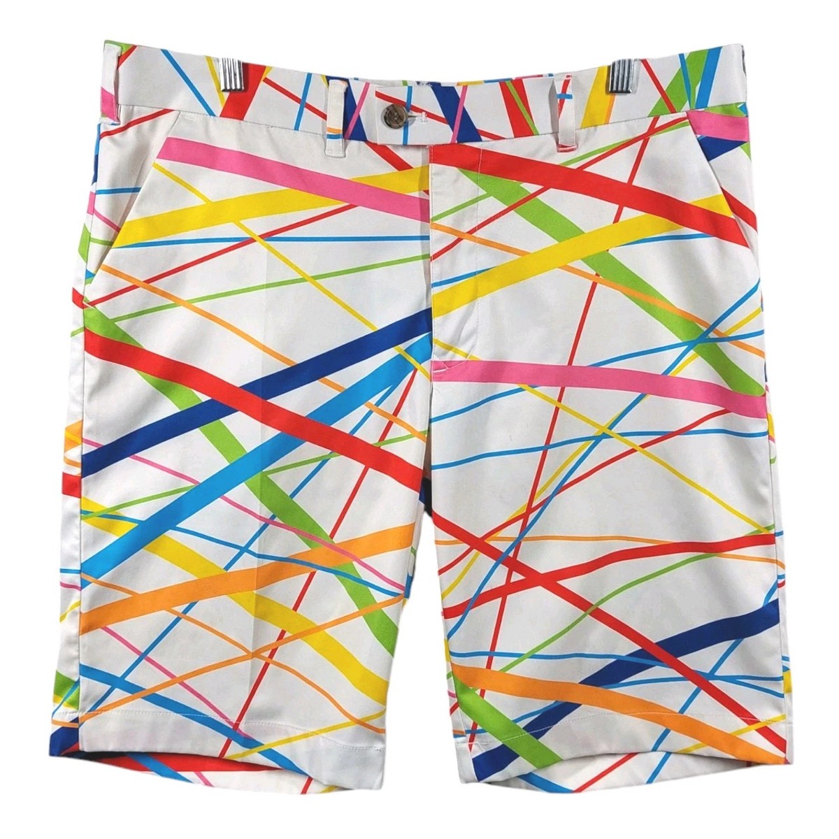 Loudmouth Golf Shorts Fairway Stix Mens 36 White Colorful Stripe