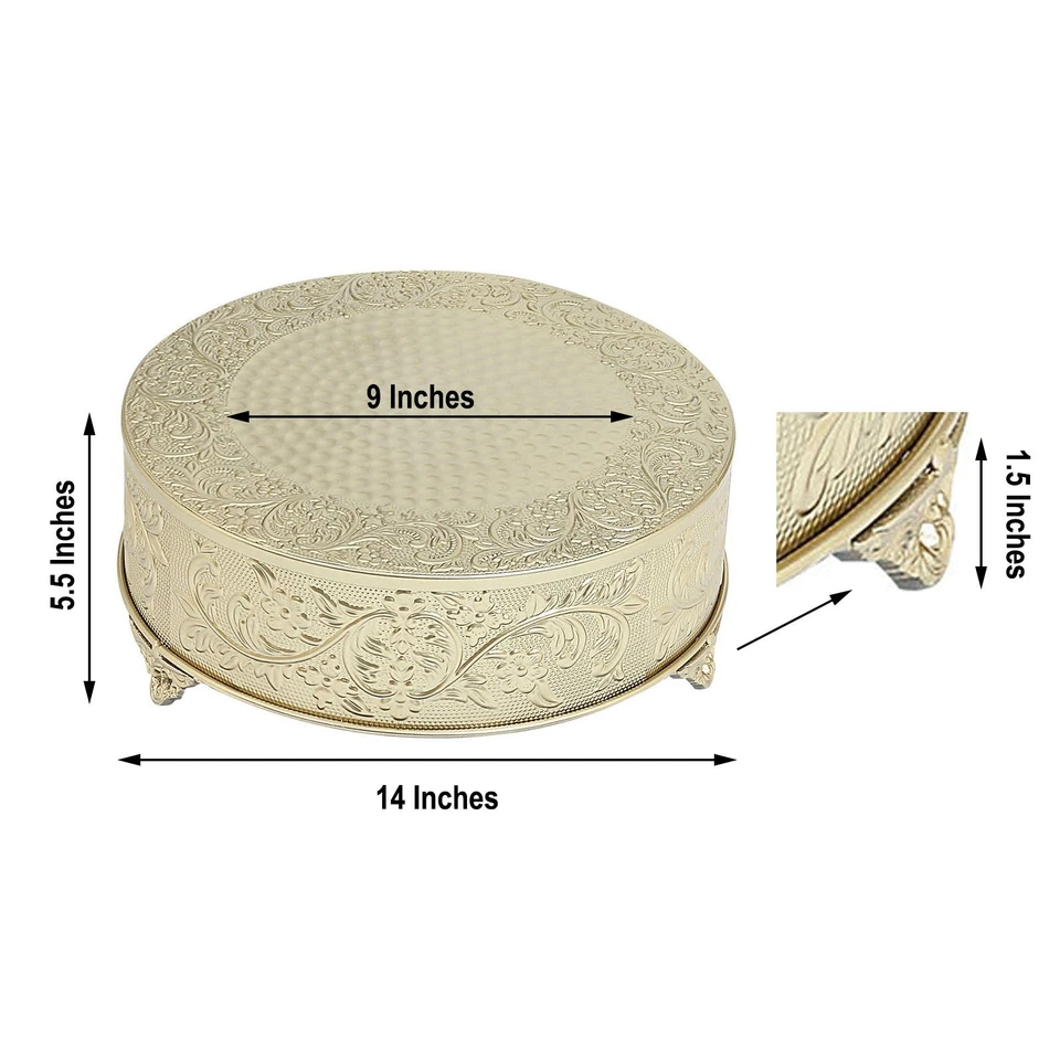 GOLD 14" wide Round Floral Embossed Cake Stand Cupcake Display Wedding Party - Image 3 of 4
