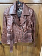 Vtg Real Leather Edna Belted Jacket W/tags 22  Long Med