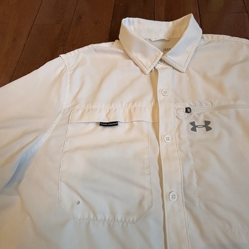 Mens Under Armour HeatGear Fishing Ventilated Button Shirt White Loose sz L - Picture 3 of 14