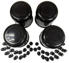 4-Pk Trailer Wheel Black Cap and Lug Set With 32 Painted Lugs 4.90 Inch Center
