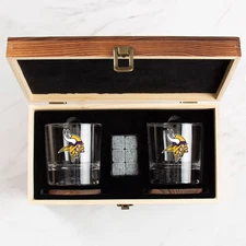 Minnesota Vikings - Full Color Logo Whiskey Tumbler Gift Set in Rustic WoodBox