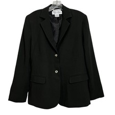 Rena Rowan Black Stretch Blazer Jacket Womens Size 12 Two Button Classic